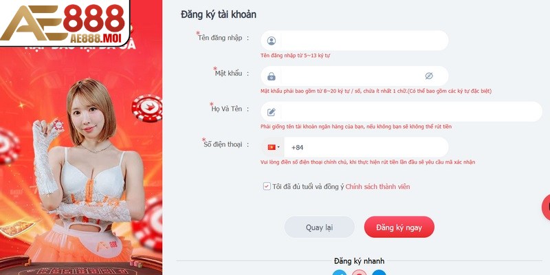 Chơi Chung Tài Khoản AE888 - Lợi Ích Hay Rủi Ro Tiềm Ẩn 8 Đăng ký 2 tài khoản bằng 1 số điện thoại không được chấp nhận