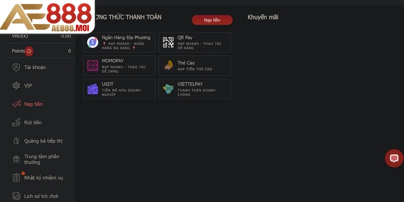 Nạp Tiền AE888 Nhanh Chóng – Bắt Đầu Chơi Ngay Hôm Nay 5 Nạp tiền AE888 là bước quan trọng để người chơi tham gia các trò chơi trực tuyến